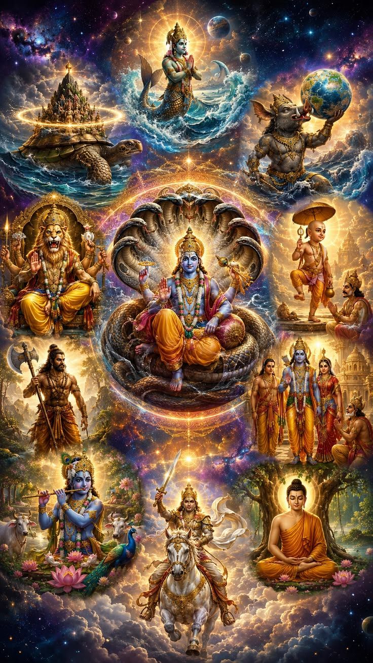 736x1307 Dashavatara of Lord Vishnu. Divine 4K HD Wallpaper. Ten Incarnations of Vishnu