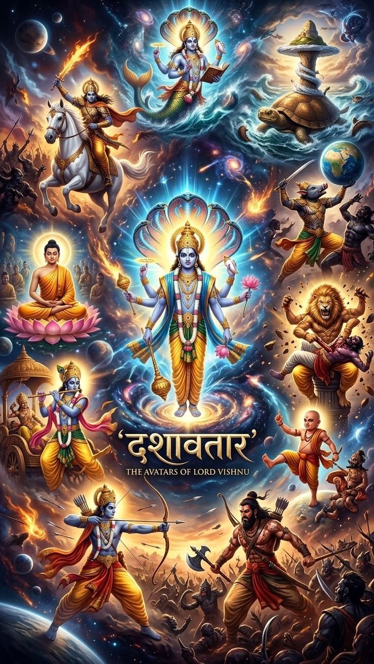 736x1308 Lord Vishnu Dashavatar Wallpaper Avatars of Vishnu Photo