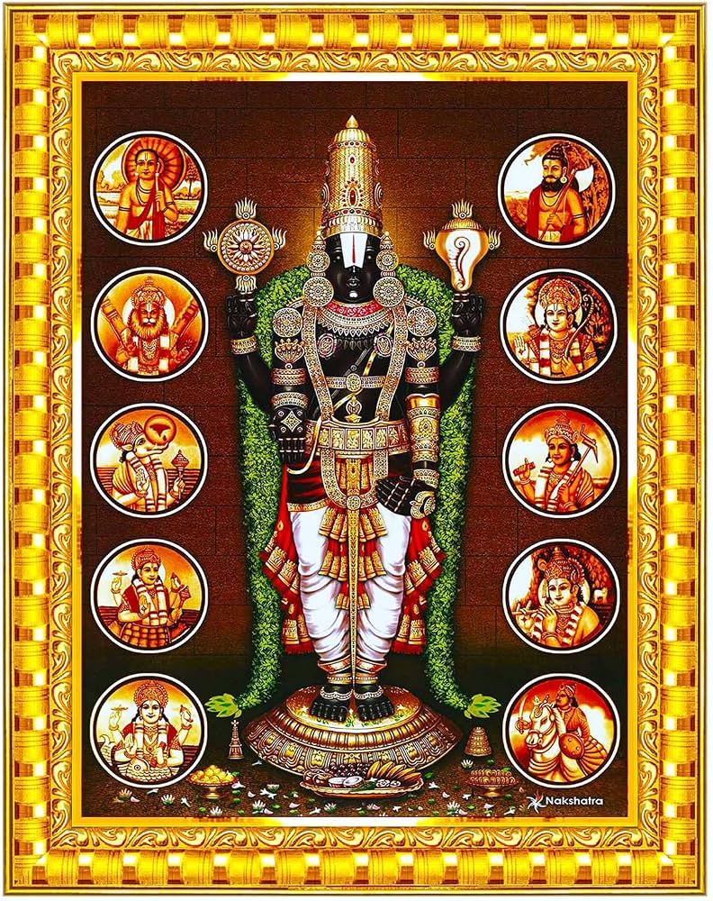792x1000 Pavan Photo Laminations, Tirupati Balaji Dasavatharam Perumal Dashavatar, Golden Color Photo Frame, Wall Mount, Engineered Wood, Small Size 17x21cm, R435S: Buy Online at Best Price in UAE