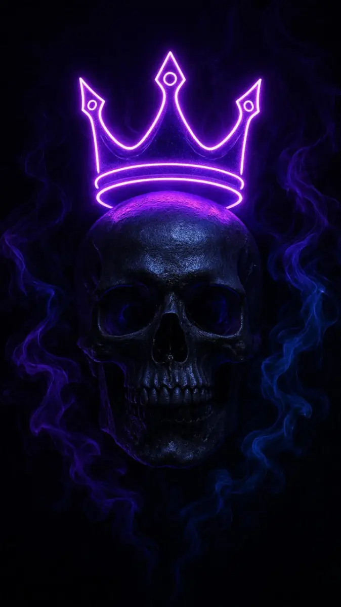 674x1198 Neon Crown Skull + Dark Glow Art Style + Royal Gothic Mood + AMOLED Mo wallpaper