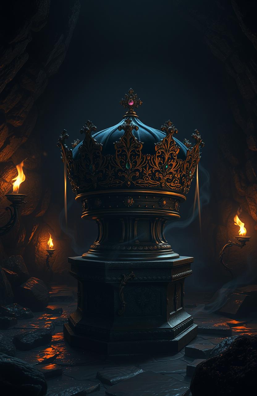832x1280 Discover the Ancient Crown: A Dark Fantasy Scene
