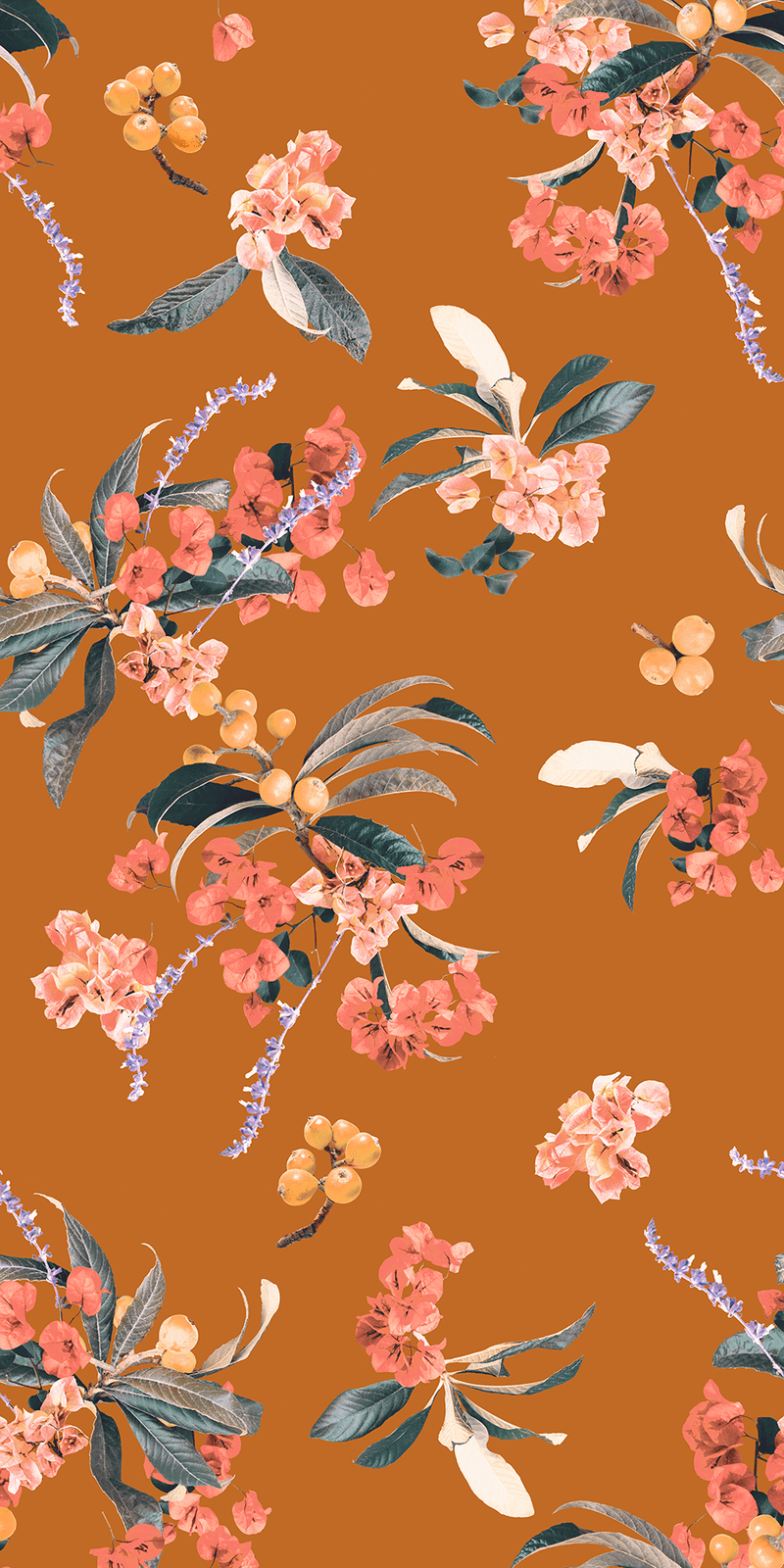 800x1600 Floral Loquat Wallpaper, rust