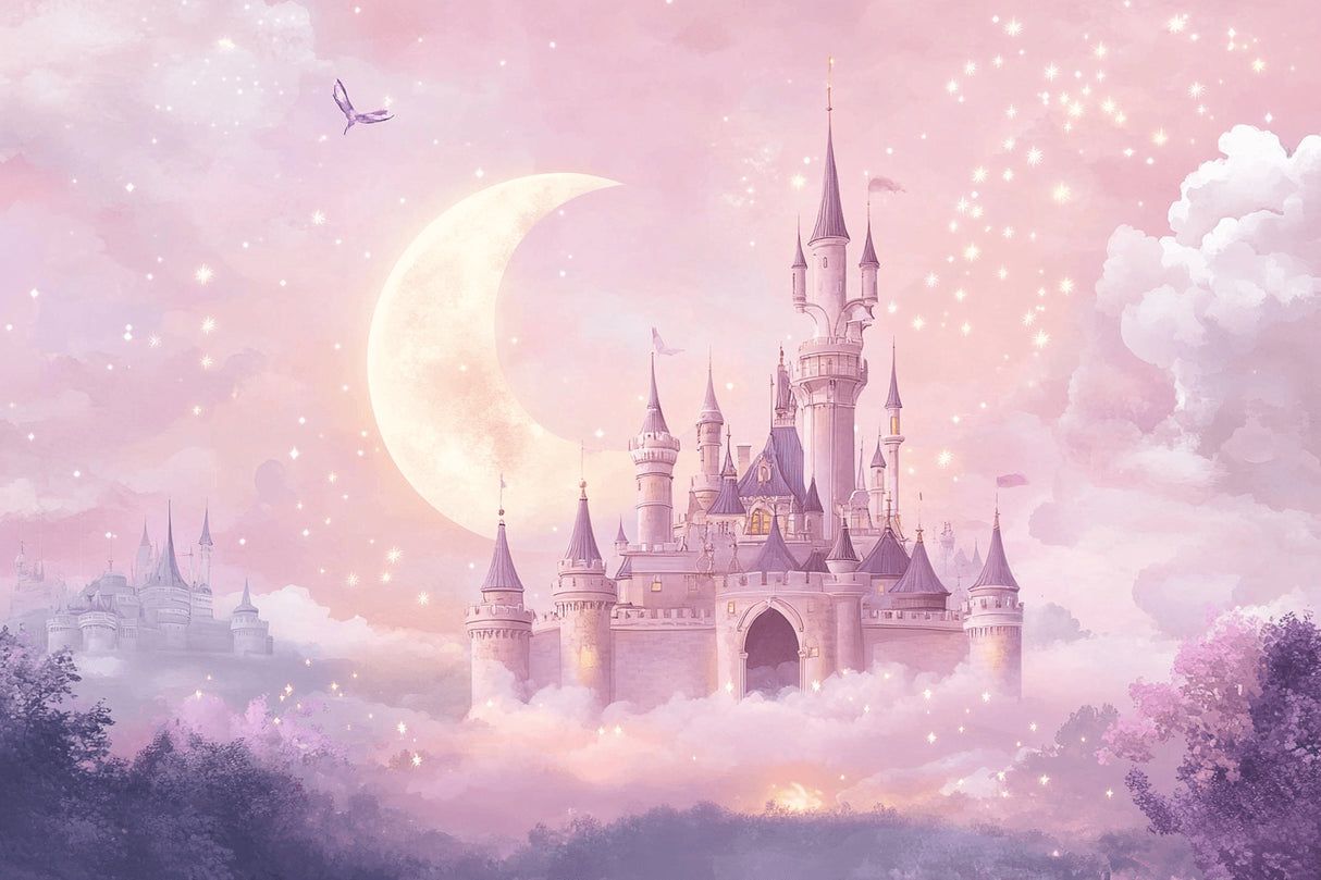 1214x809 Princess Castle Mural Wallpaper. Enchanted Pink Moon Palace