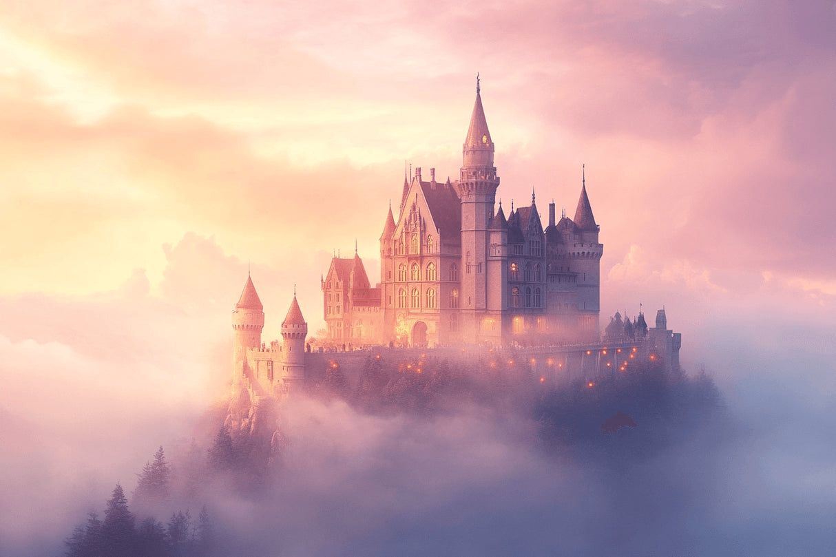 1214x809 Castle Mural Wallpaper. Enchanted Palace at Sunset