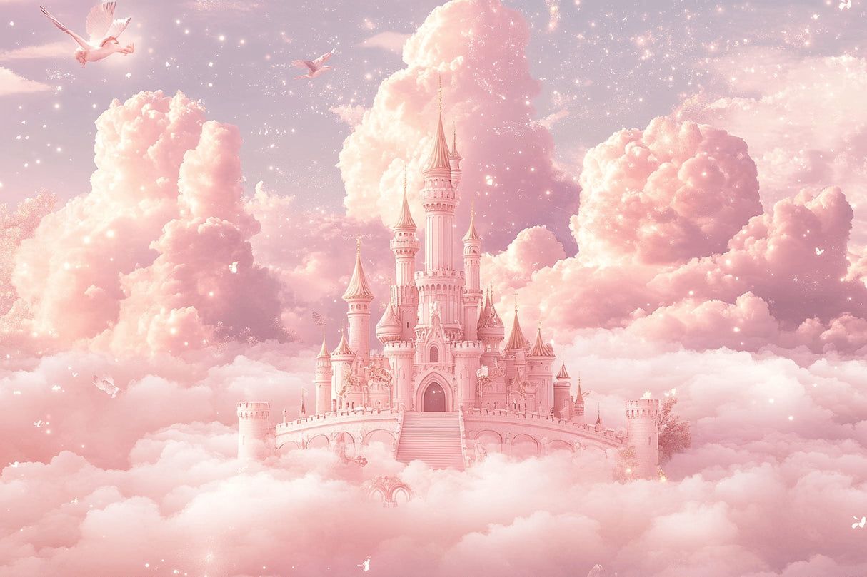 1214x809 Princess Castle Mural Wallpaper. Dreamy Pink Clouds Fantasy