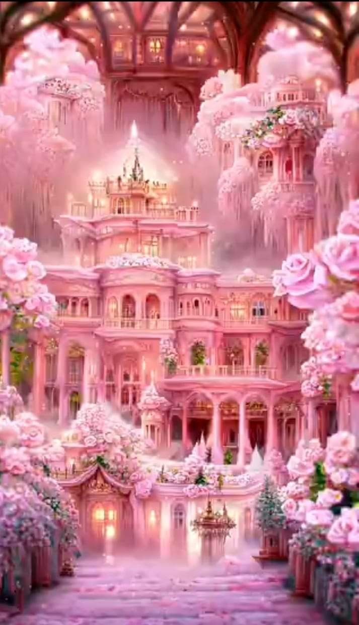 713x1243 Pink Castle with Flower Garden. How to draw a castle with pink flowers, Pink castle scenery, Beautiful pink princess castle