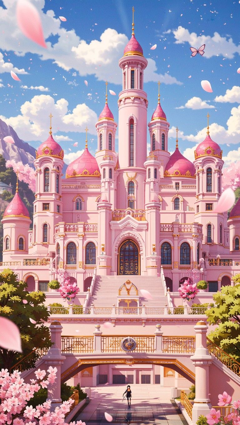 768x1360 Download Pink Palace Fantasy Image, Anime, Palace