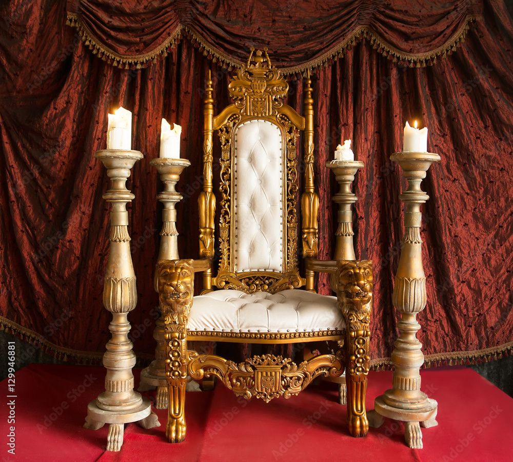1000x901 Poster, Print Royal throne of gold on red curtain background, 40x36 cm