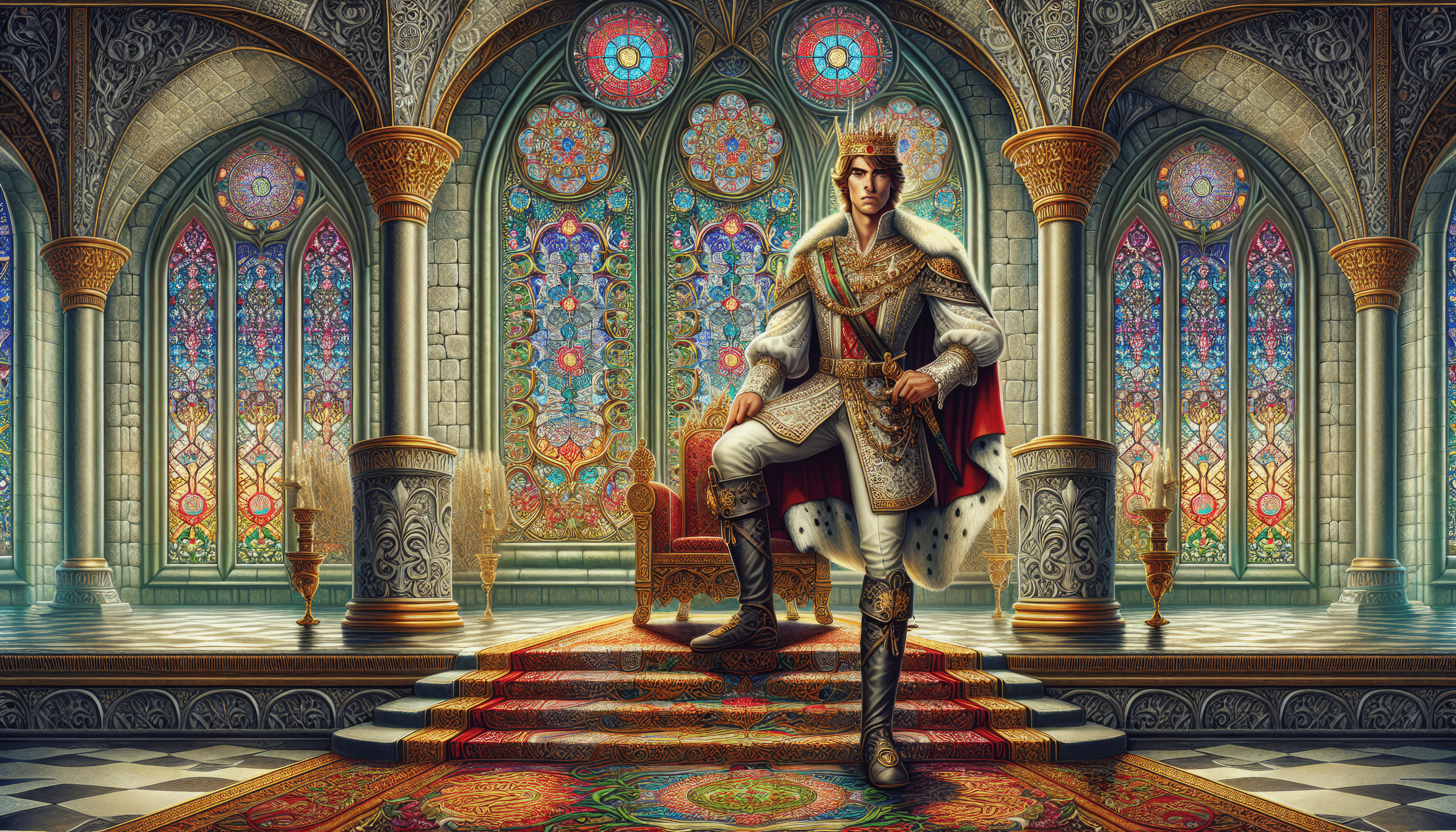 3584x2048 Royal Prince in Majestic Throne Room HD Wallpaper