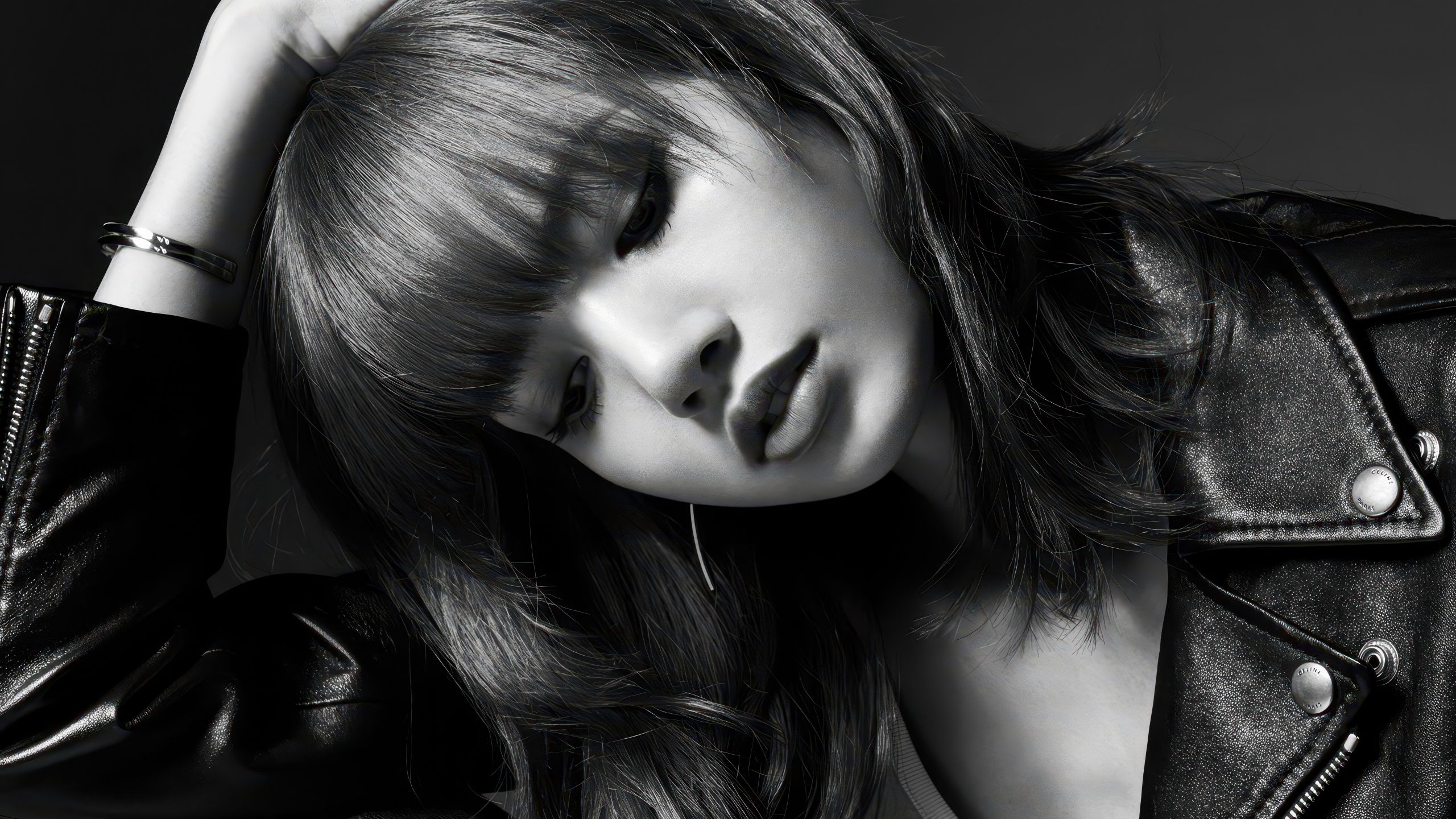 2560x1440 Lisa Wallpaper 4K, Leather jacket, Monochrome