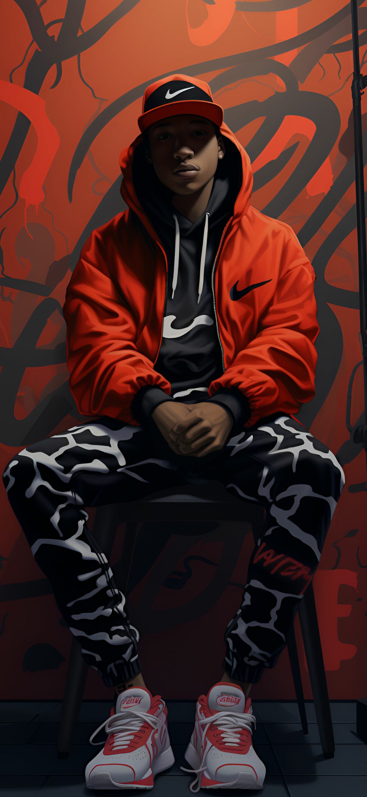 1181x2560 Hypebeast Vibes Guy in Orange Jacket Wallpaper