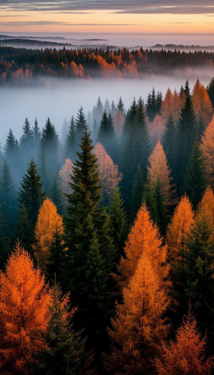 736x1288 Misty Autumn Forest