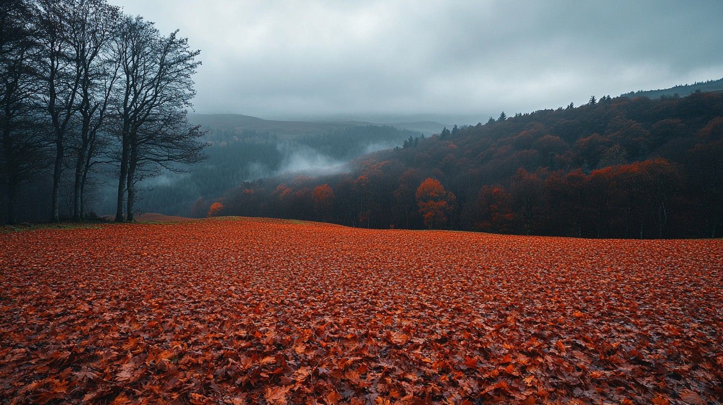 1456x816 Download Misty autumn forest Image, Mist, Forest