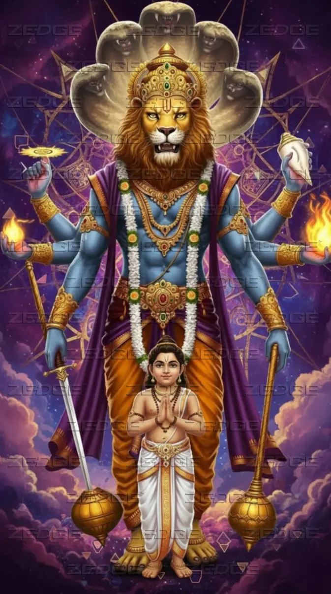673x1206 Lord Narasimha with Prahlada wallpaper