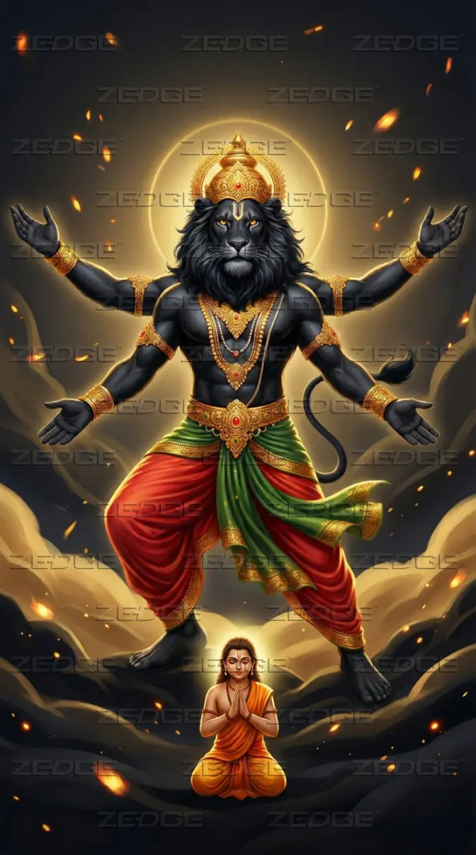 672x1206 Lord Narasimha and Prahlada wallpaper