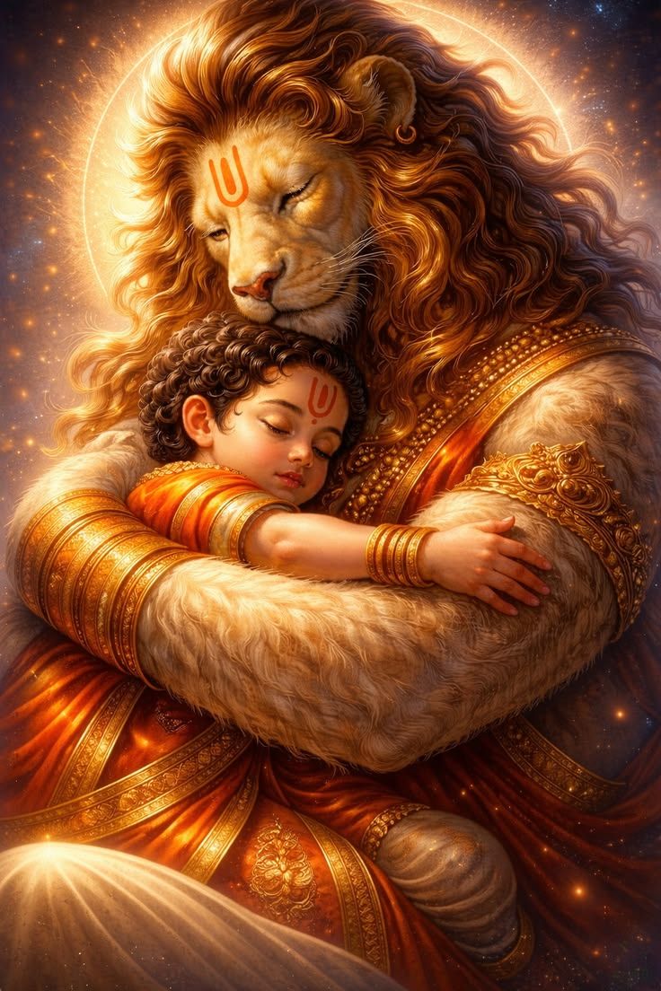 736x1104 Divine Protection of Lord Narasimha Embracing Prahlada