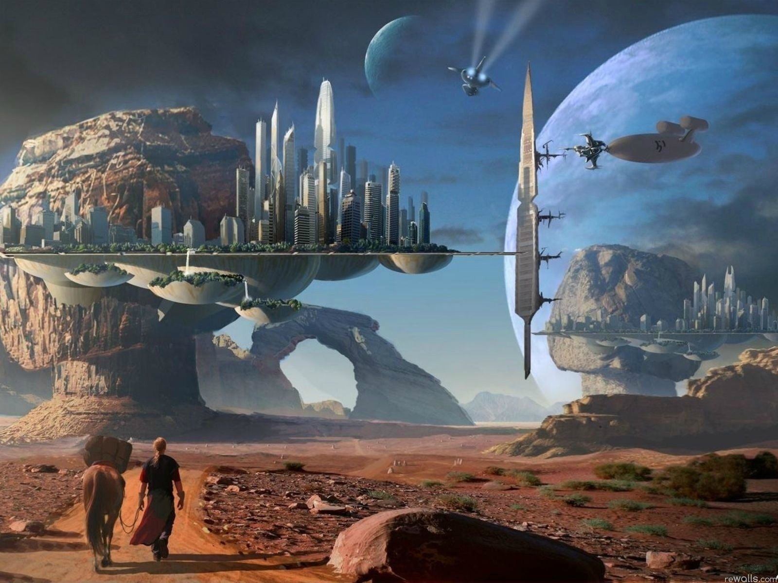 1600x1200 Futuristic Horizons: A Stunning Sci Fi HD Wallpaper Landscapex1200