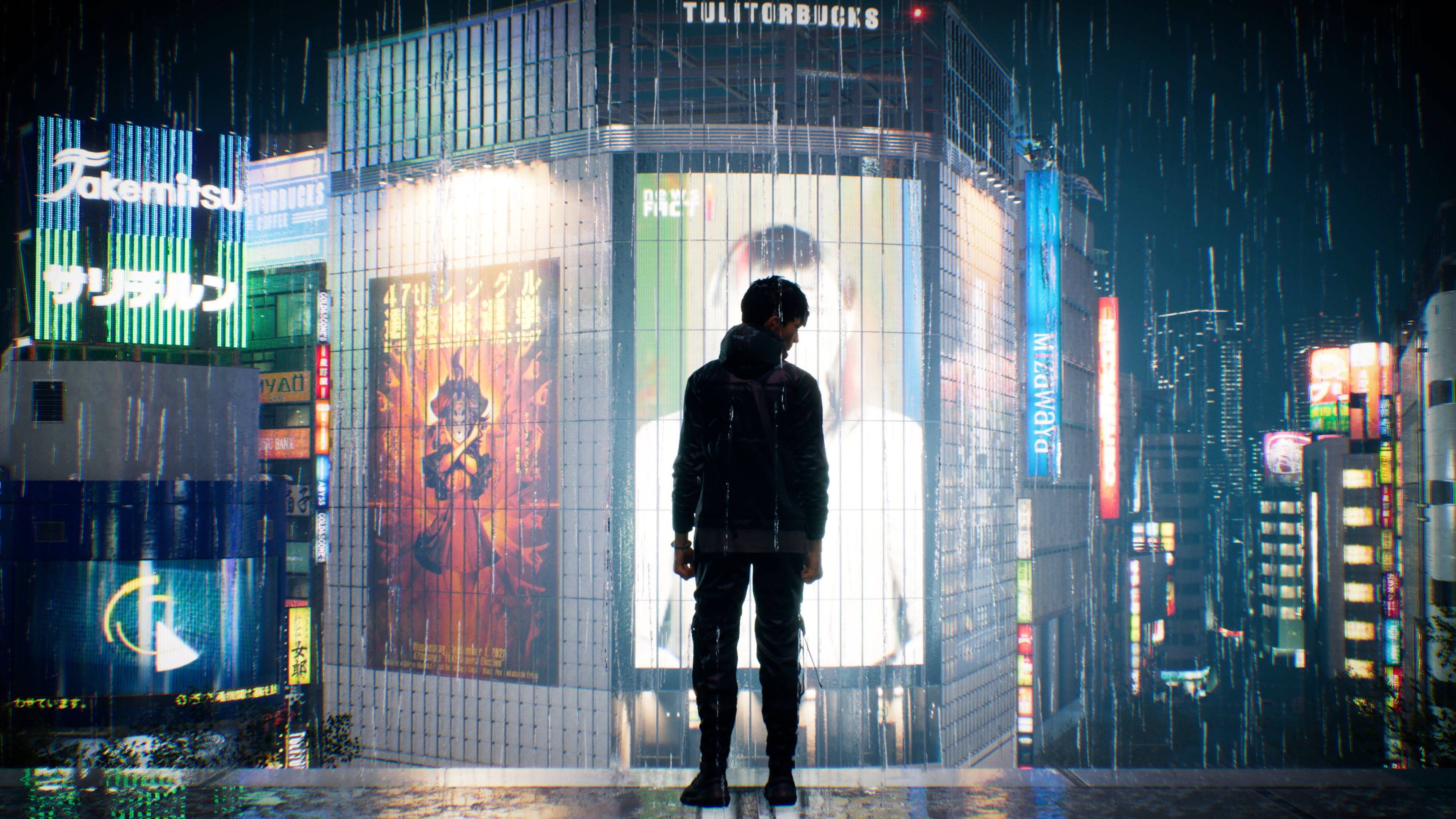 3840x2160 Download Ghostwire Tokyo Akito Raining Wallpaper