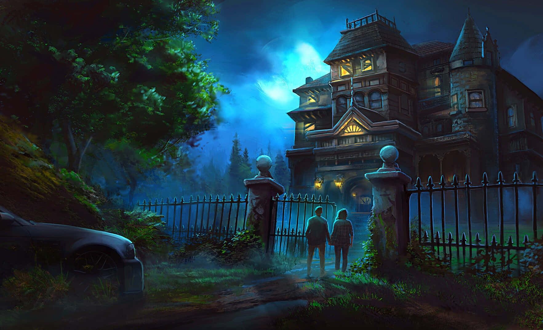 1765x1074 Download Exploring a creepy, haunted hotel full of secrets and mysteries. Wallpaper