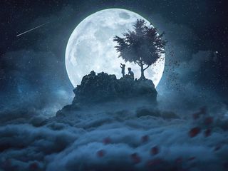 320x240 Download wallpaper 320x240 silhouettes, moon, night, peak, starry sky, full moon nokia e e asha, alcatel onetouch HD background
