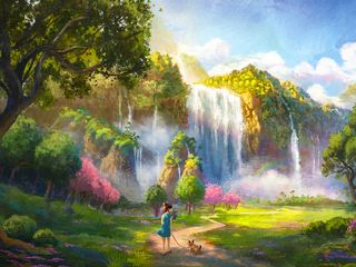 320x240 Download wallpaper 320x240 girl, dog, waterfall, landscape, art nokia e e asha, alcatel onetouch HD background