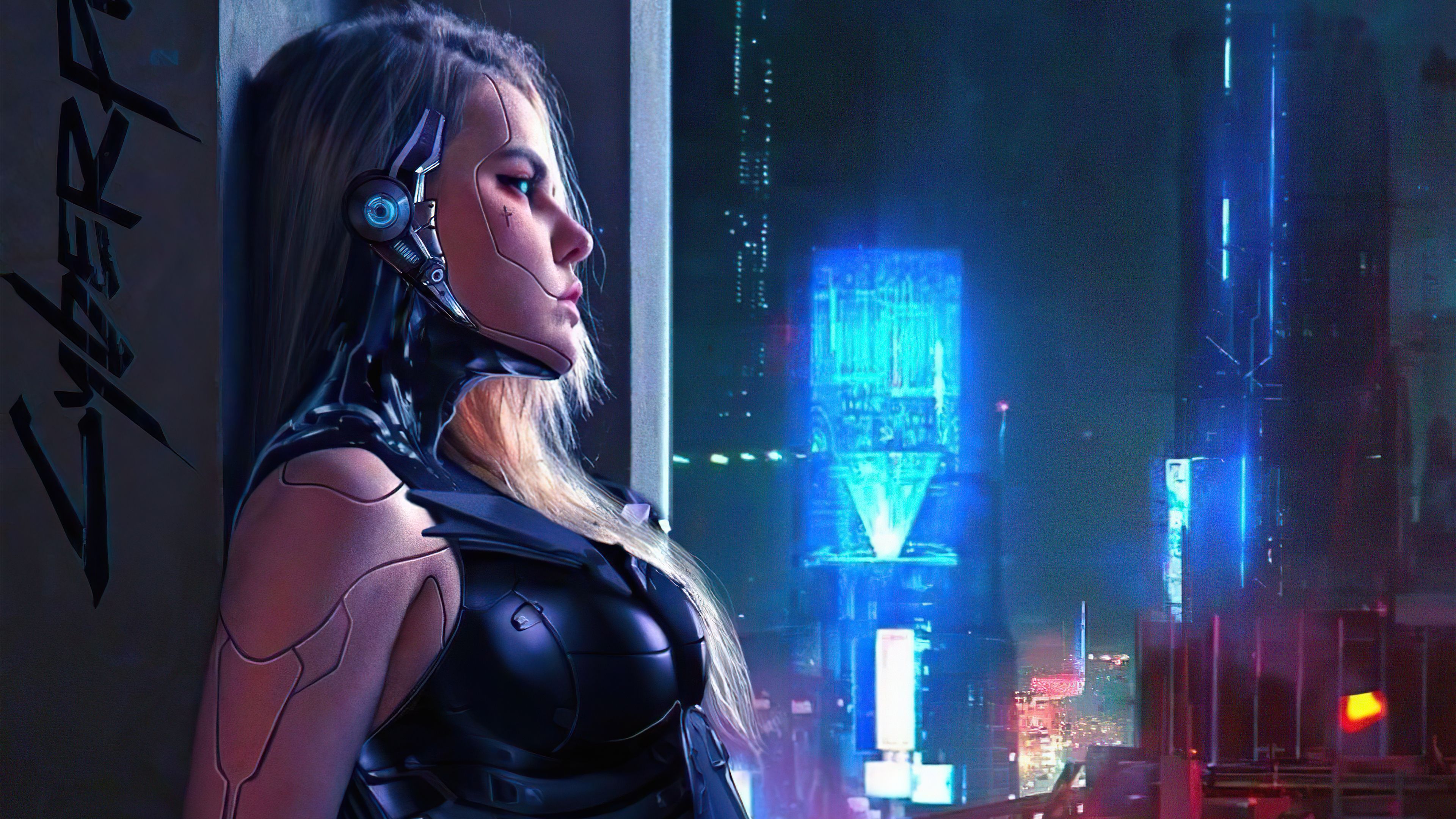3840x2160 Cyborg Girl Wall Standing 4k Wallpaper, HD Artist Wallpaper, 4k Wallpaper , Image, Background, Photos and Picture