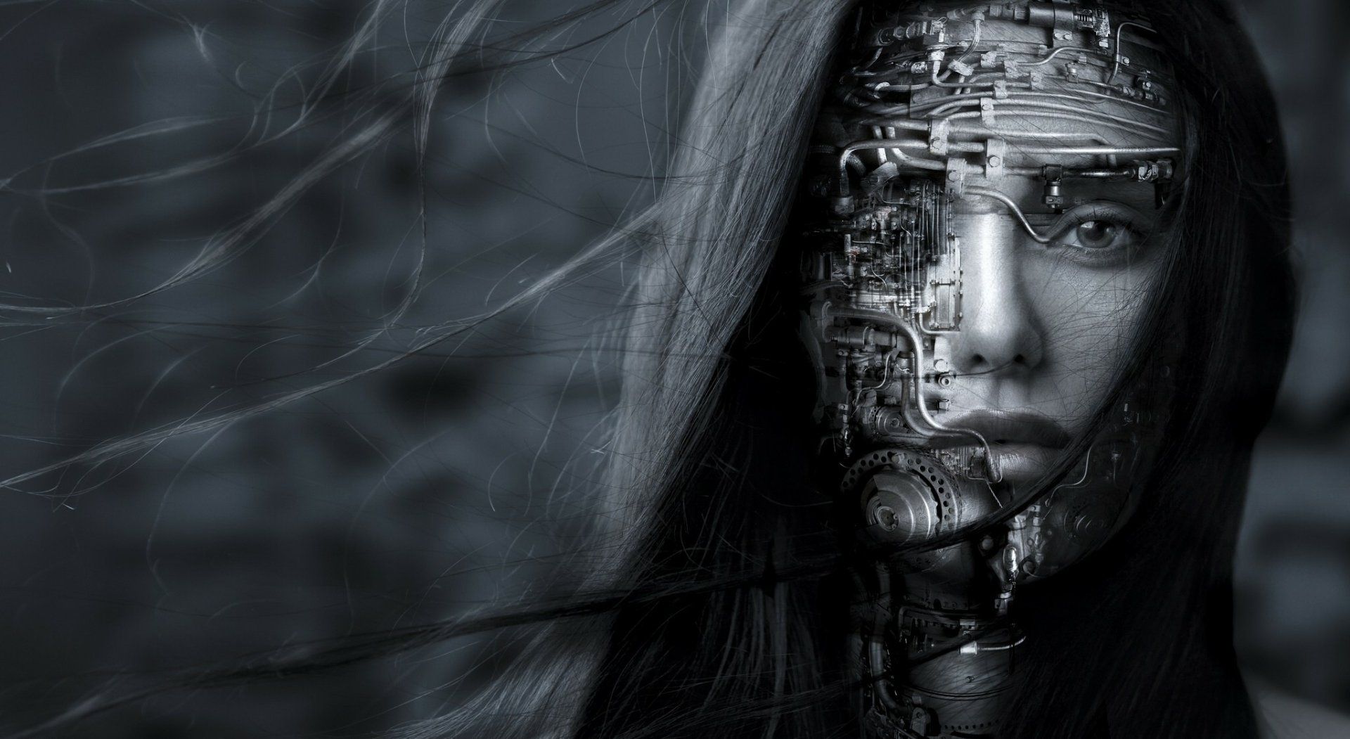 1920x1051 Futuristic Cyborg Woman Portrait & White HD Wallpaperx1121