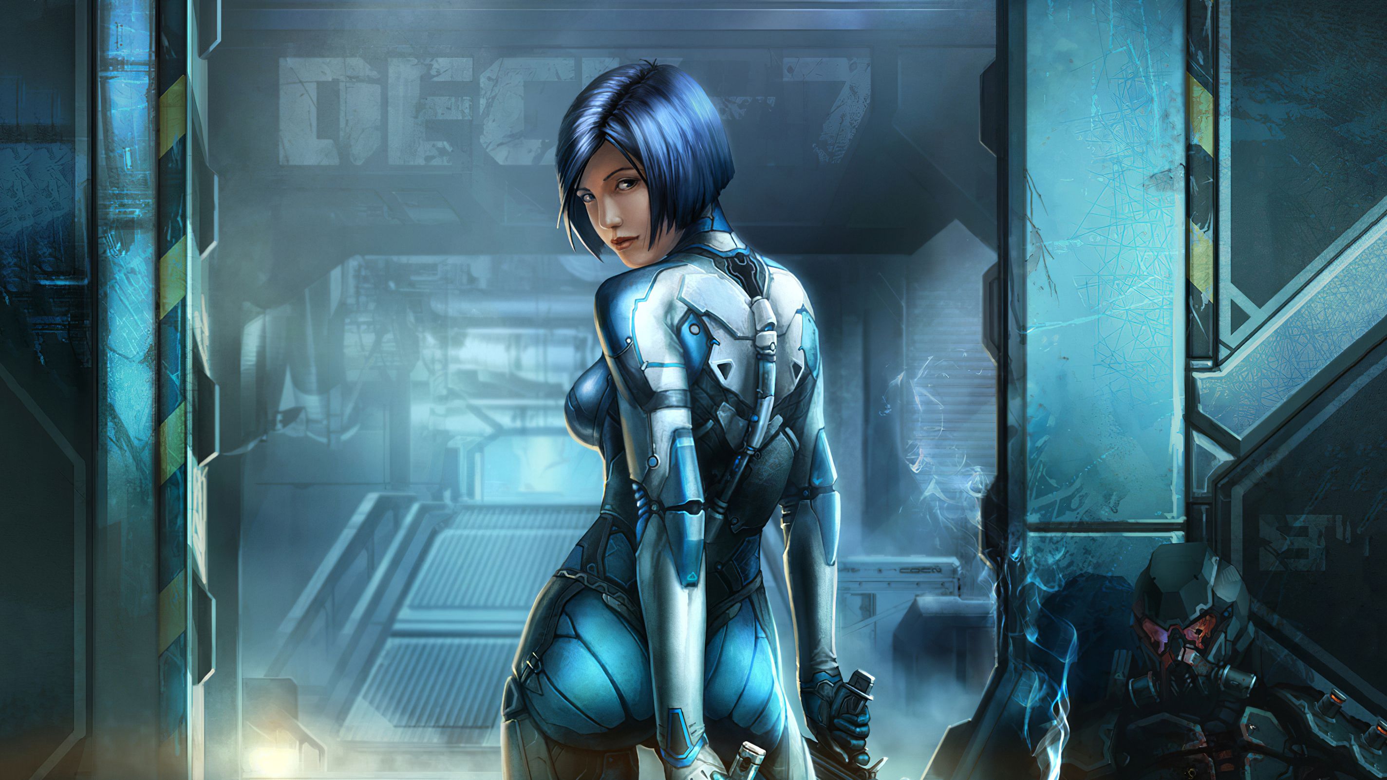 2848x1602 Blue Cyberpunk Cyborg Girl Wallpaper, HD Artist Wallpaper, 4k Wallpaper , Image, Background, Photos and Picture