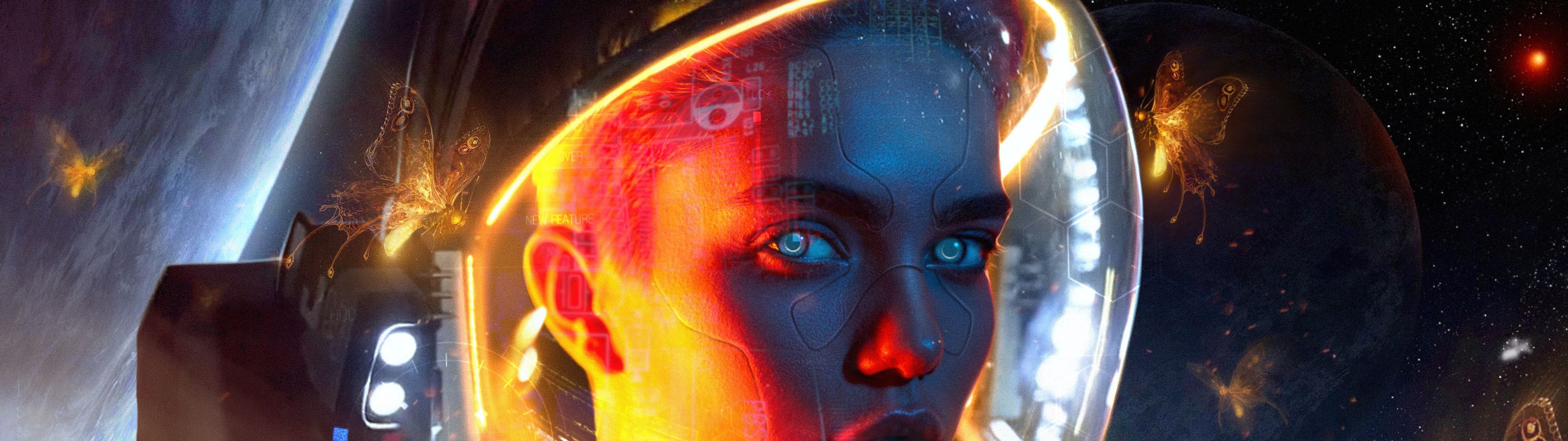 3840x1080 Cyborg Wallpaper 4K, Woman, Concept Art, 5K