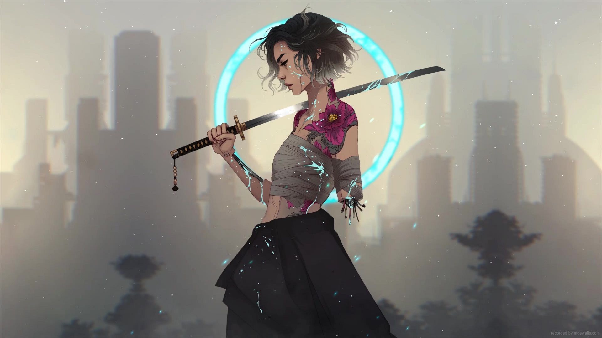1920x1080 Broken Cyborg Samurai Girl Live Wallpaper