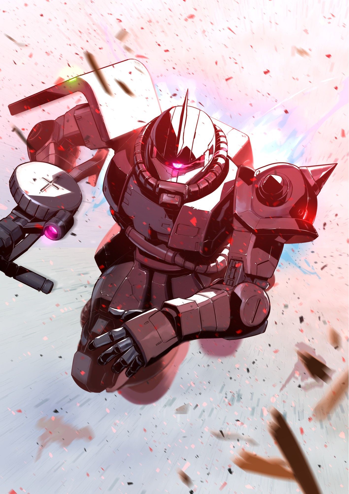 1417x2006 Zaku background. Char zaku art, Zeon flag wallpaper, Gundam wallpaper