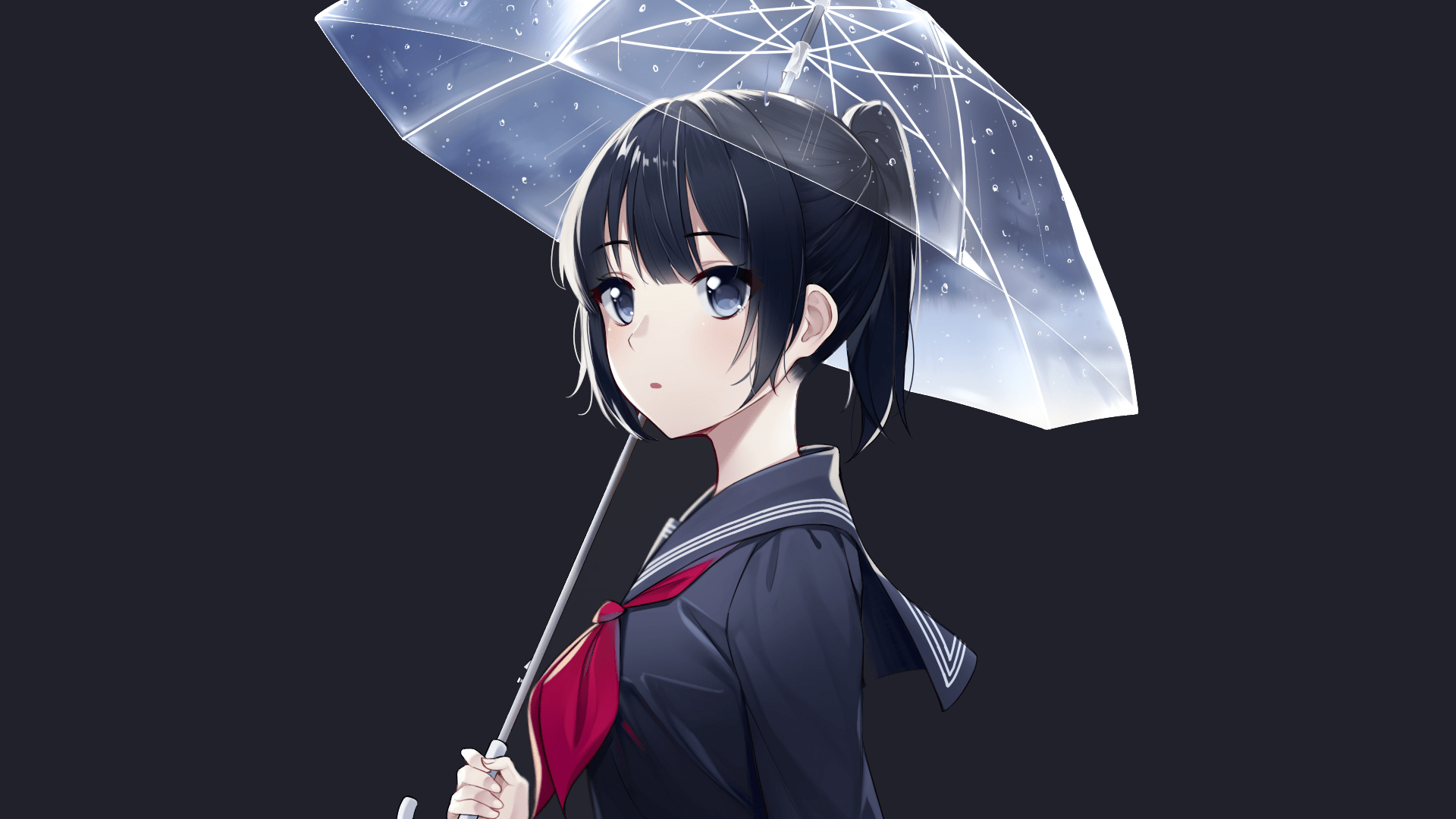 1920x1080 Elegant Anime Schoolgirl with Umbrella HD Wallpaper