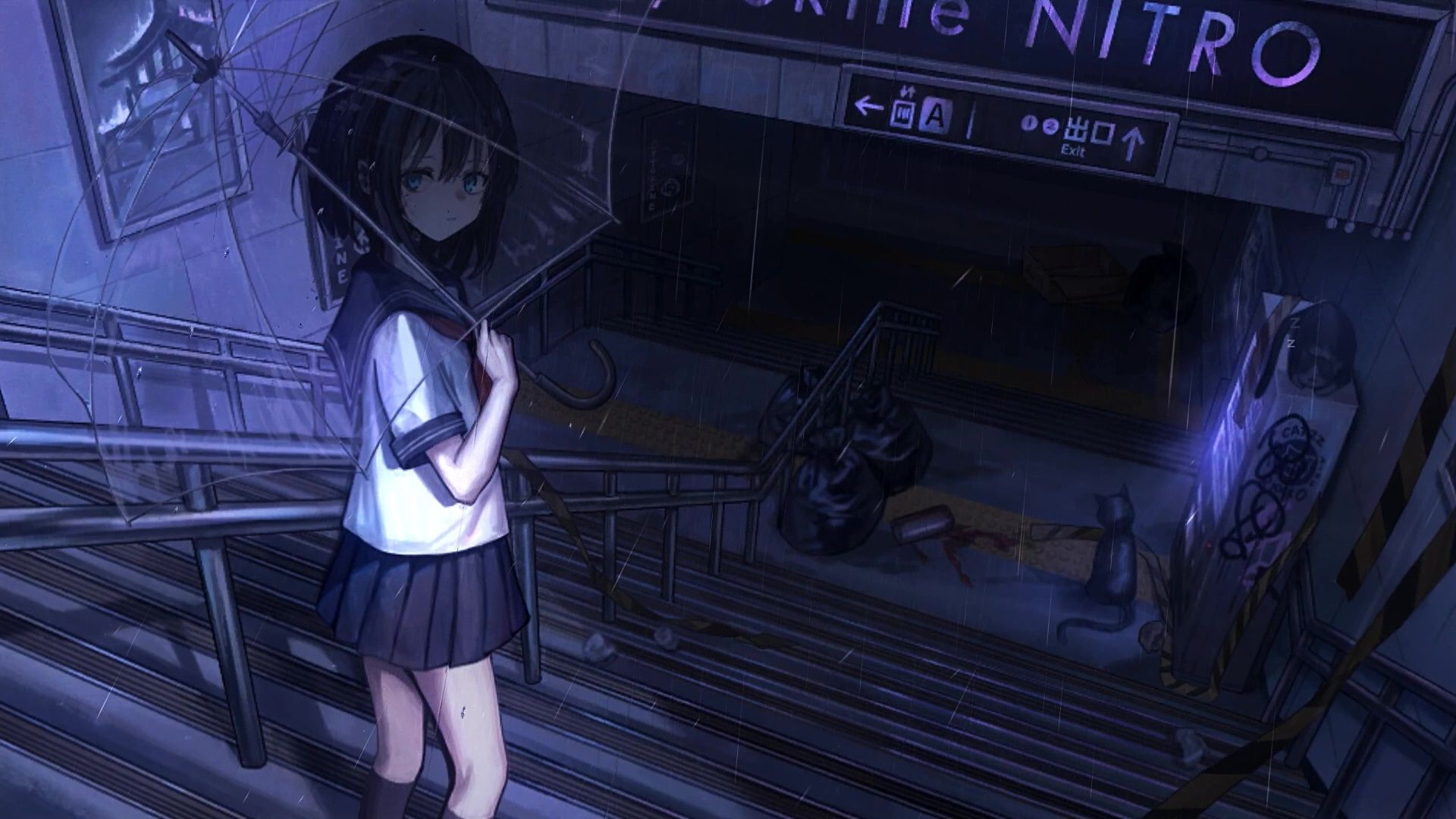 1920x1080 Anime School Girl Umbrella Live Wallpaper