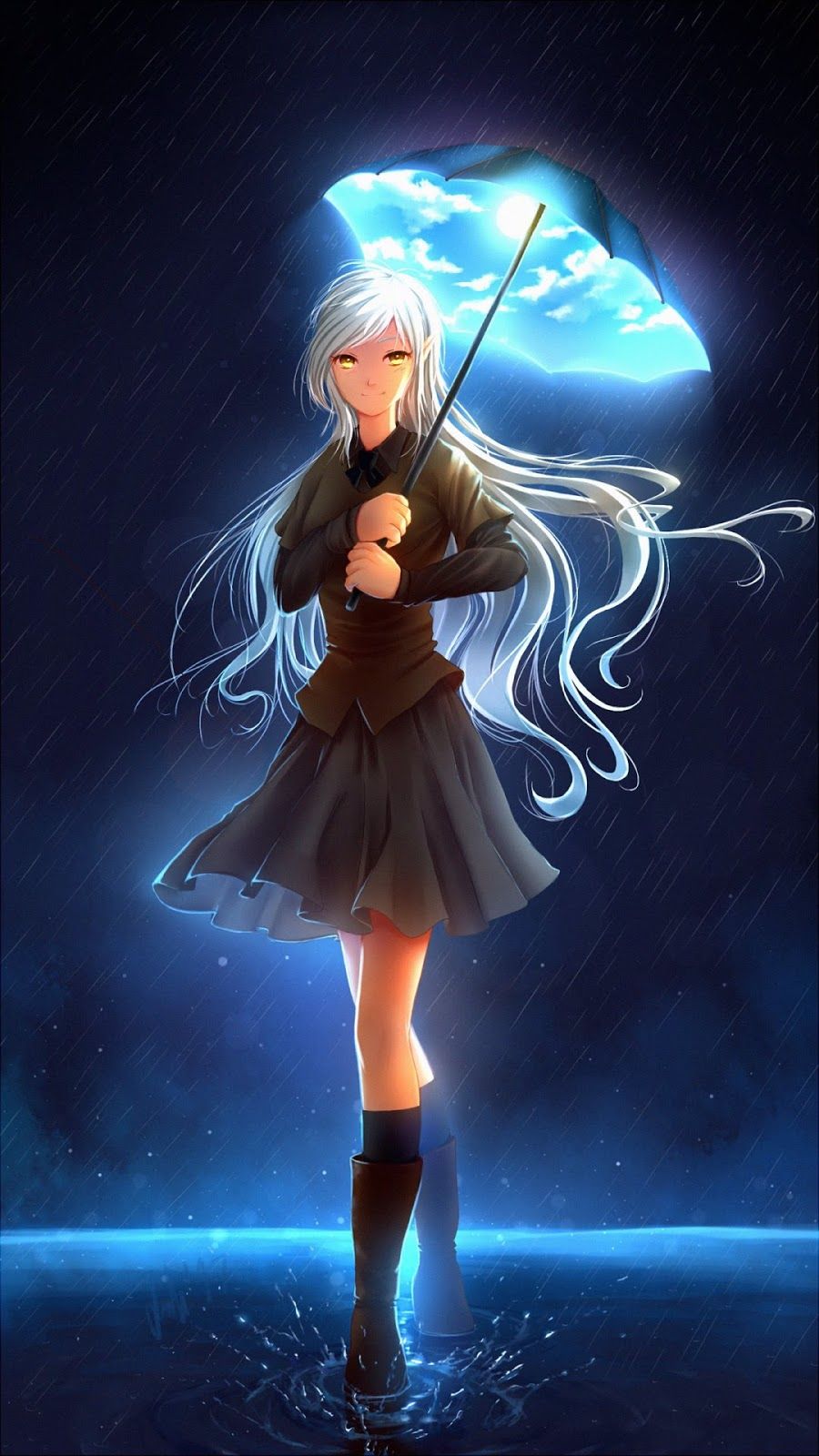 900x1600 Anime girl with magical umbrella mobile wallpaper Mobile Walls