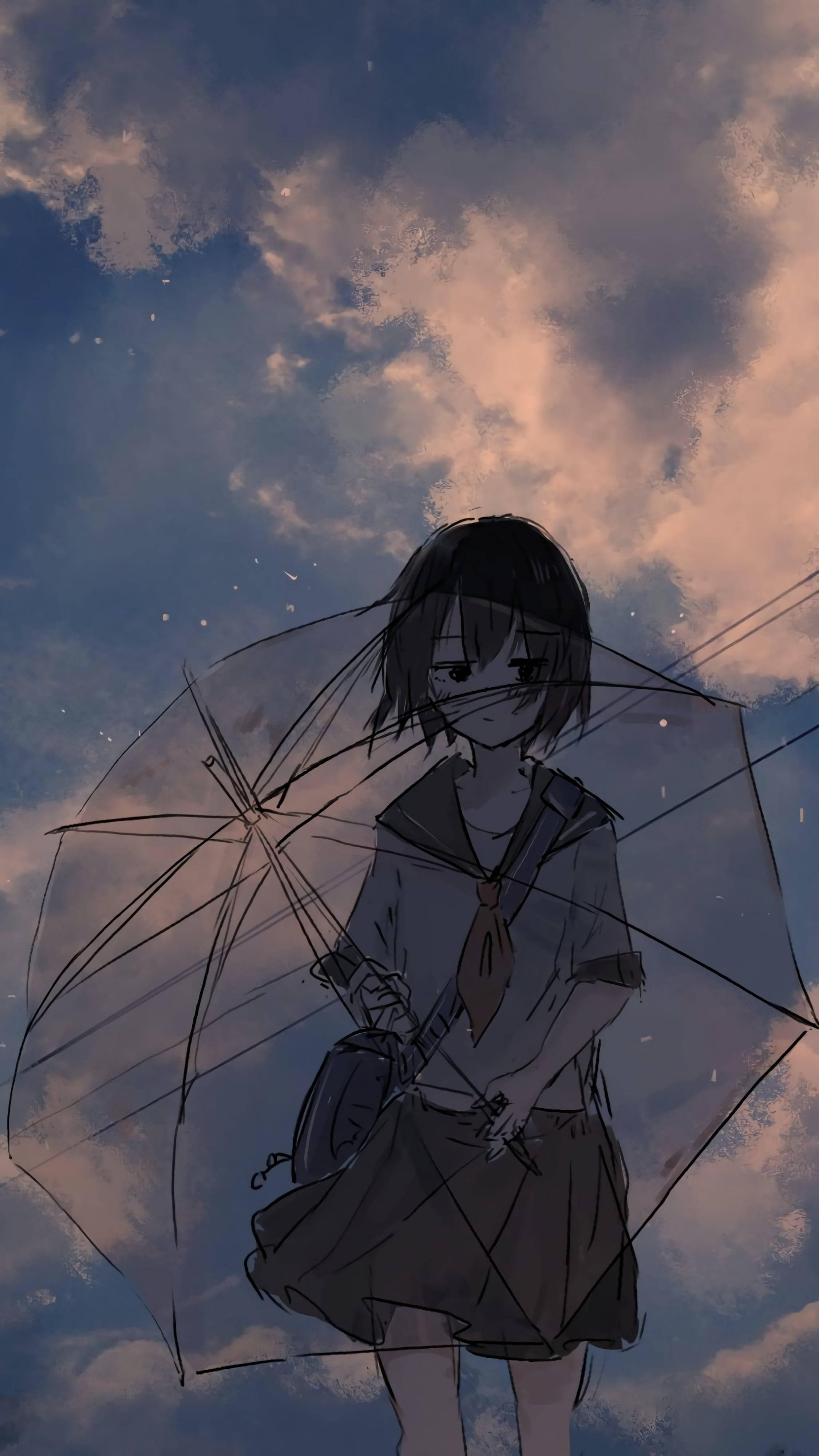 2250x4000 Download Sad Aesthetic Anime Girl With Umbrella Wallpaper