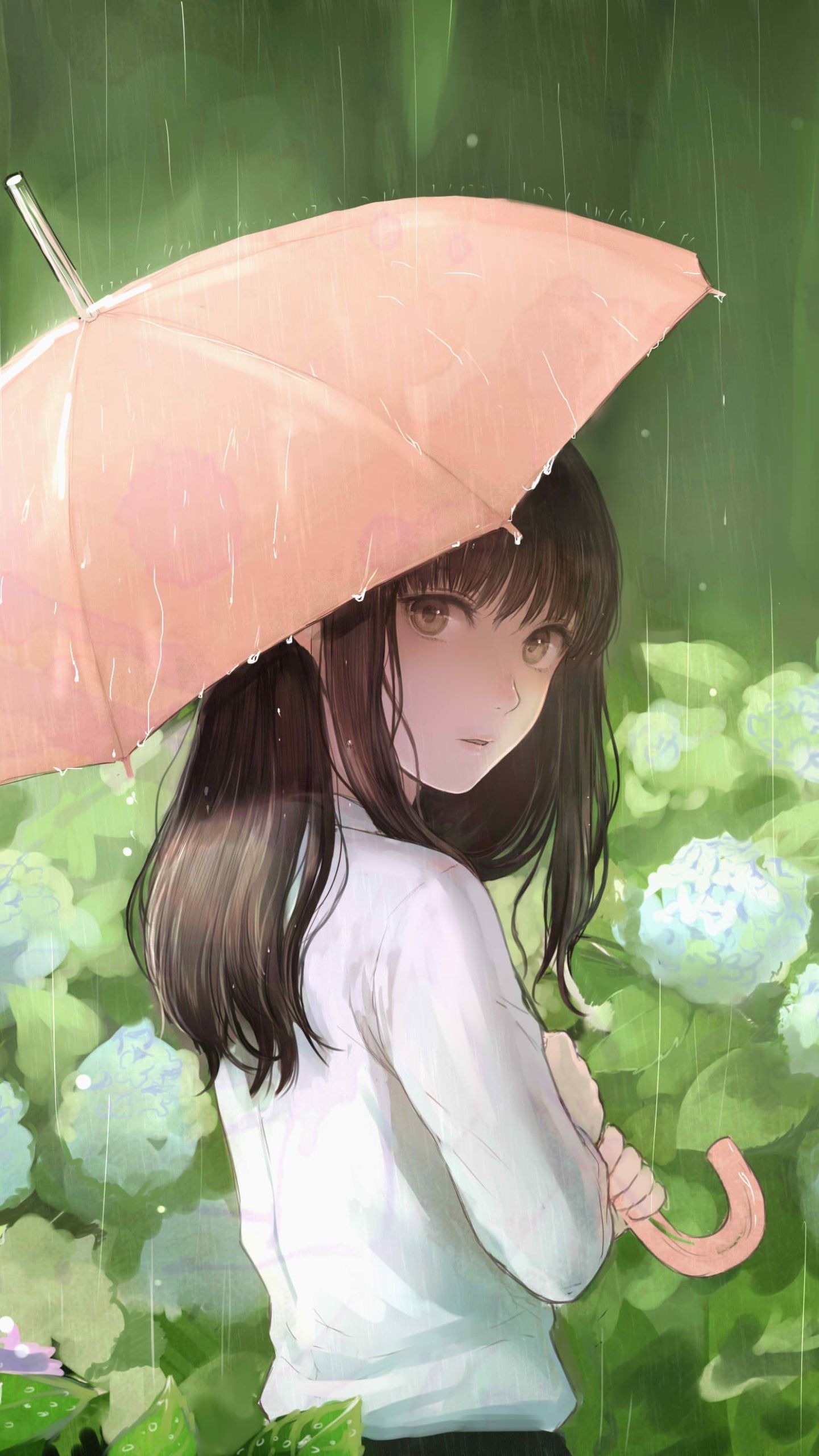 1440x2560 Phone wallpaper: Anime, Girl, Umbrella, Rain 1292099