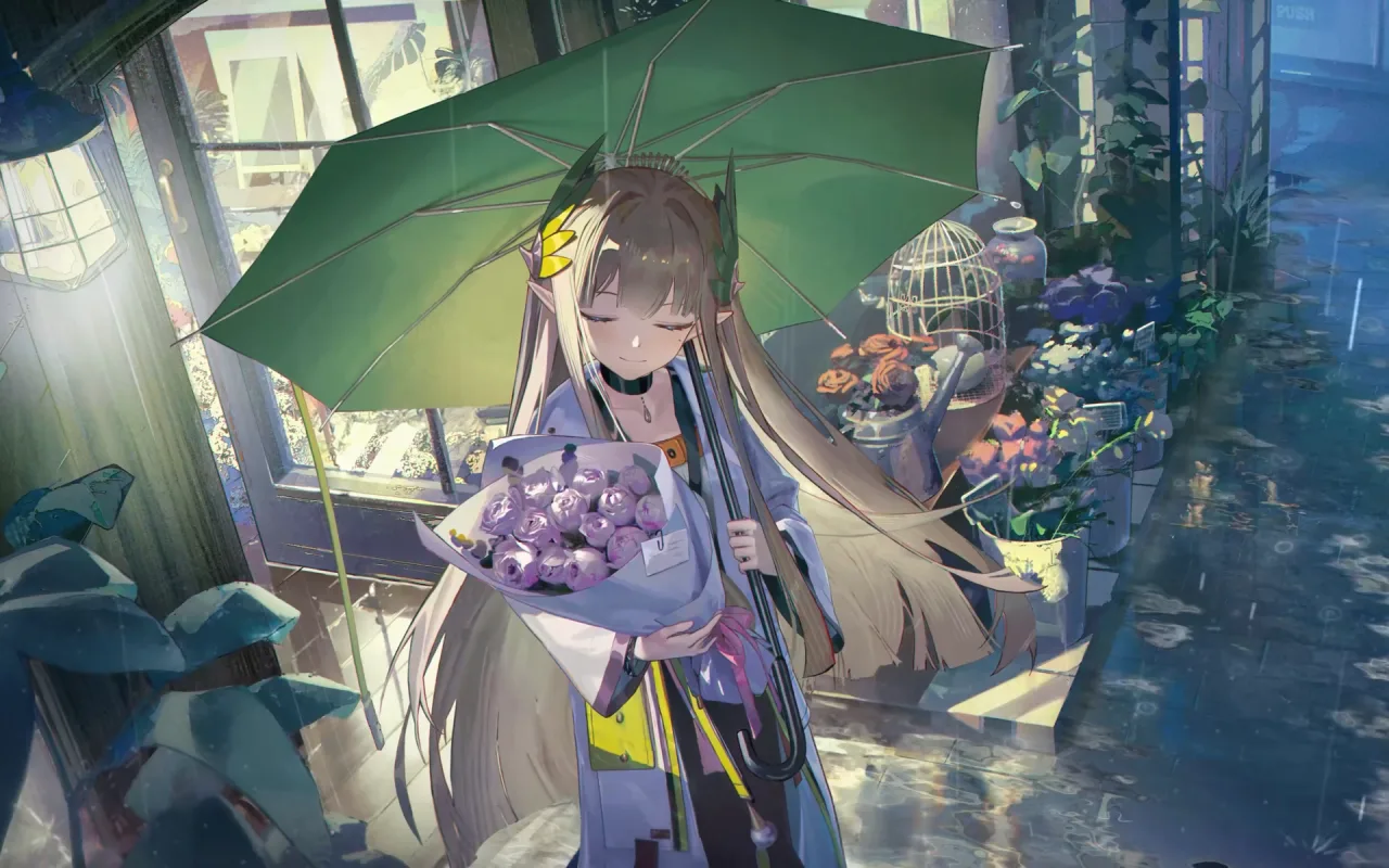 1280x800 Asuka with Umbrella in the Rain