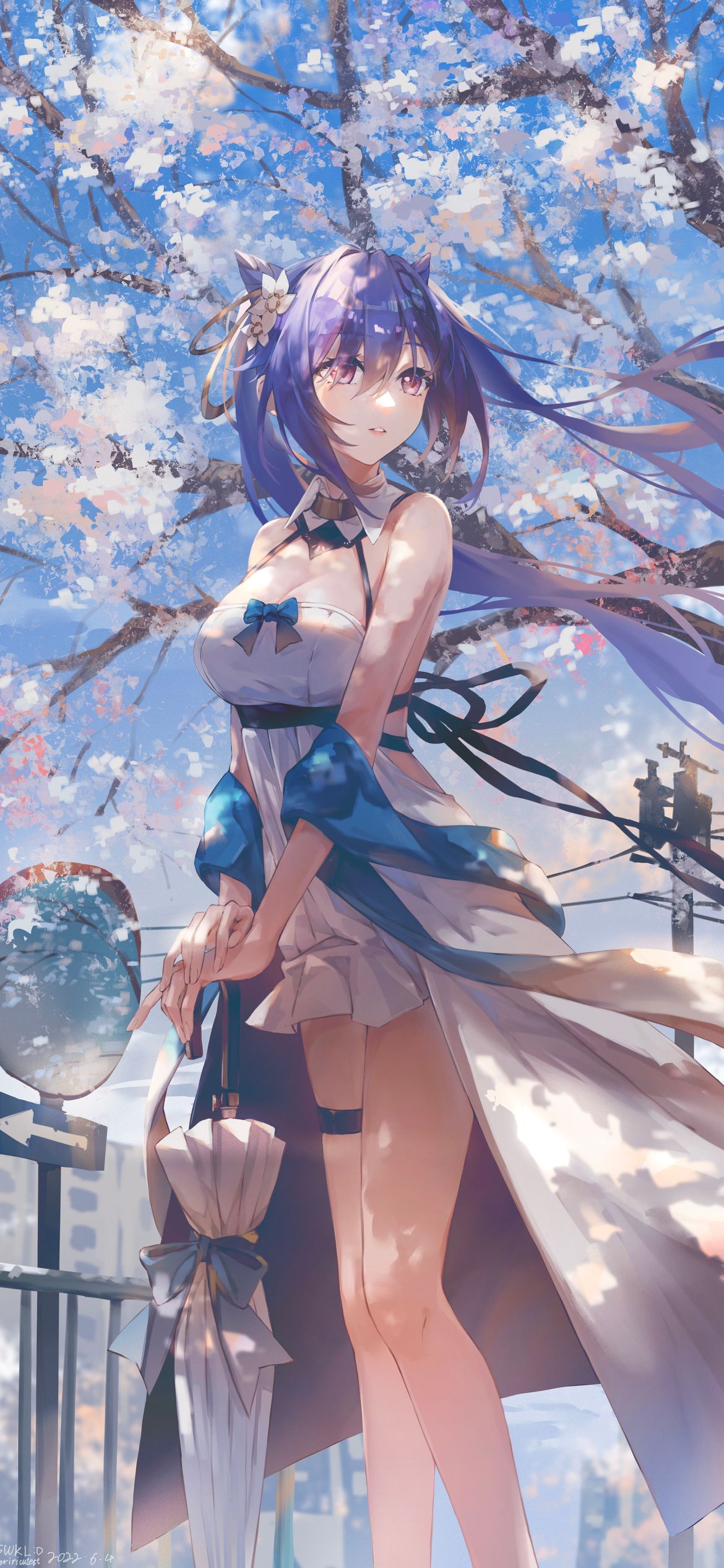 1170x2532 Download Girl with an umbrella, Young woman, Umbrella, Anime Wallpaper in 1170x2532 Resolution