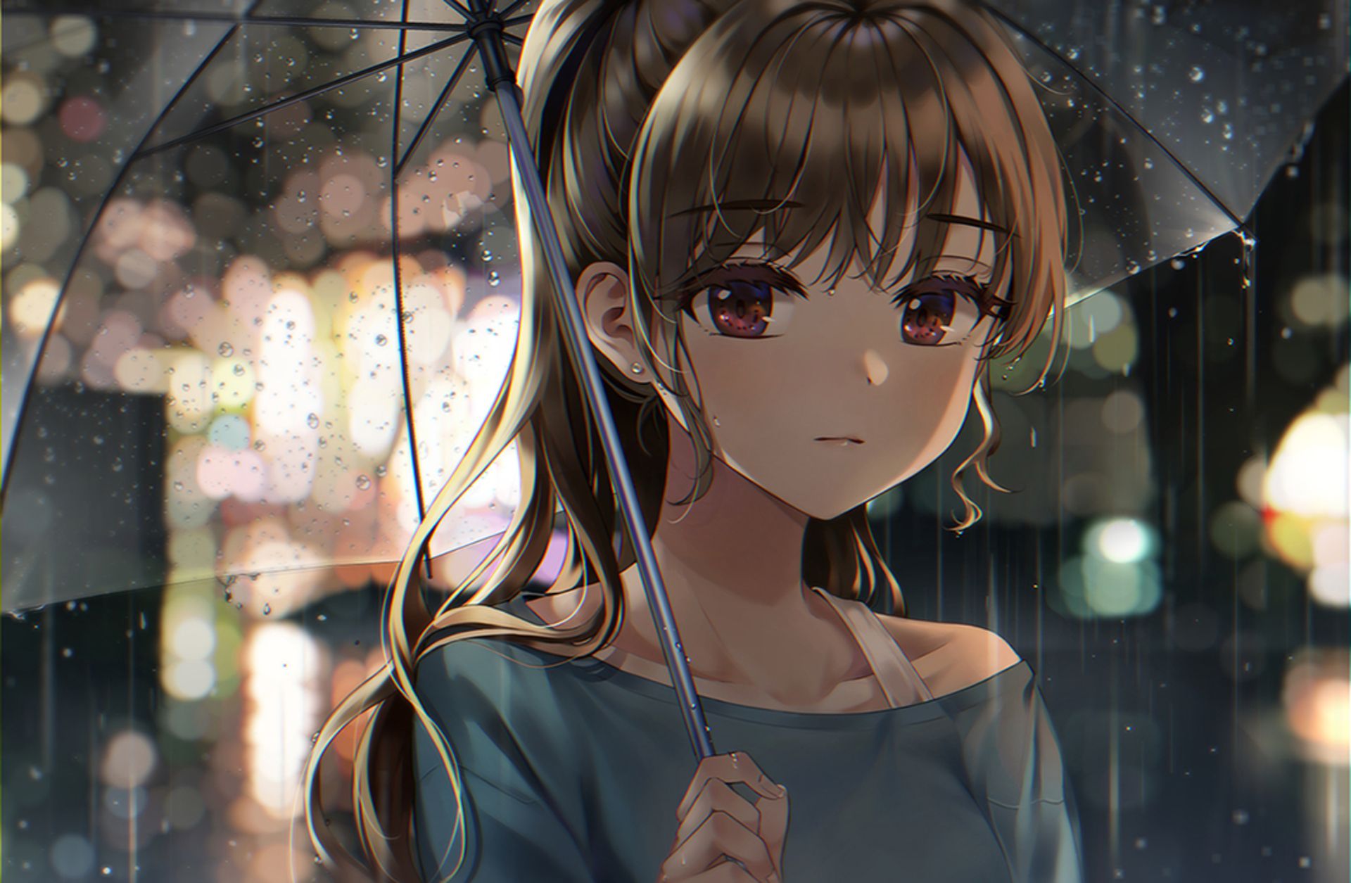 1920x1255 Phone wallpaper: Rain, Anime, Girl, Umbrella 1074420