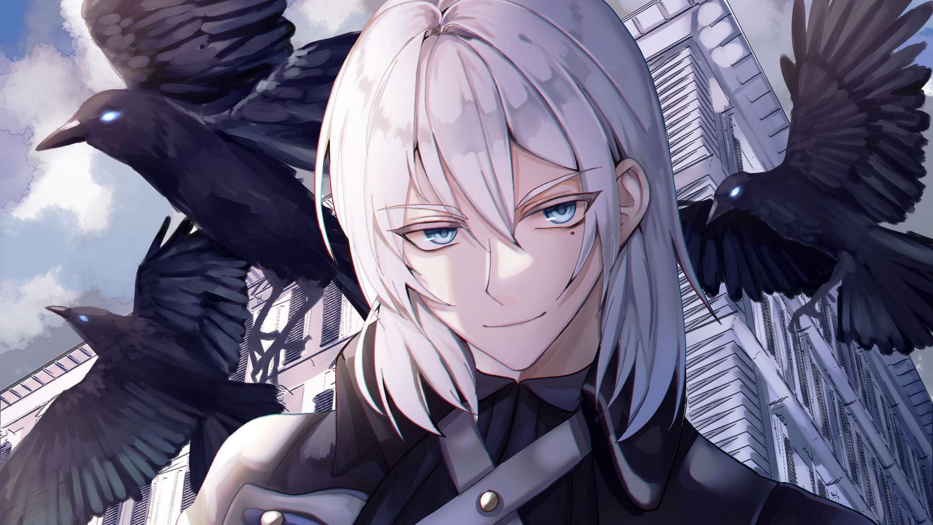 1920x1080 Anime Boy Crows Building Background HD Anime Boy Wallpaper