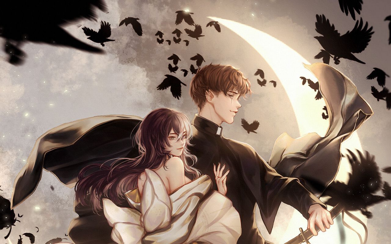1280x800 Download wallpaper 1280x800 couple, priest, crows, anime, art widescreen 16:10 HD background