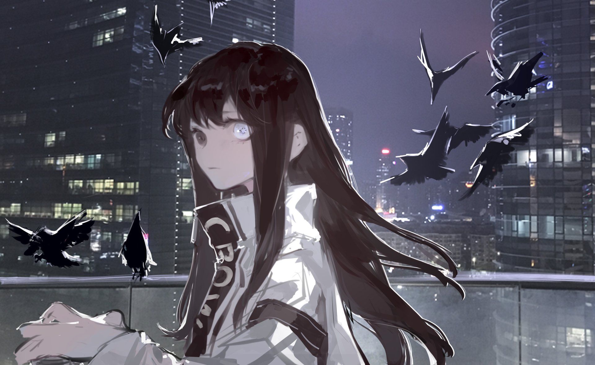 1920x1178 Heterochromia Crow Girl