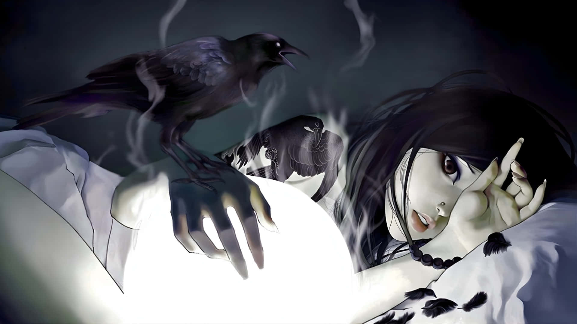 1920x1080 Download Goth Anime Girl With Raven Wallpaper