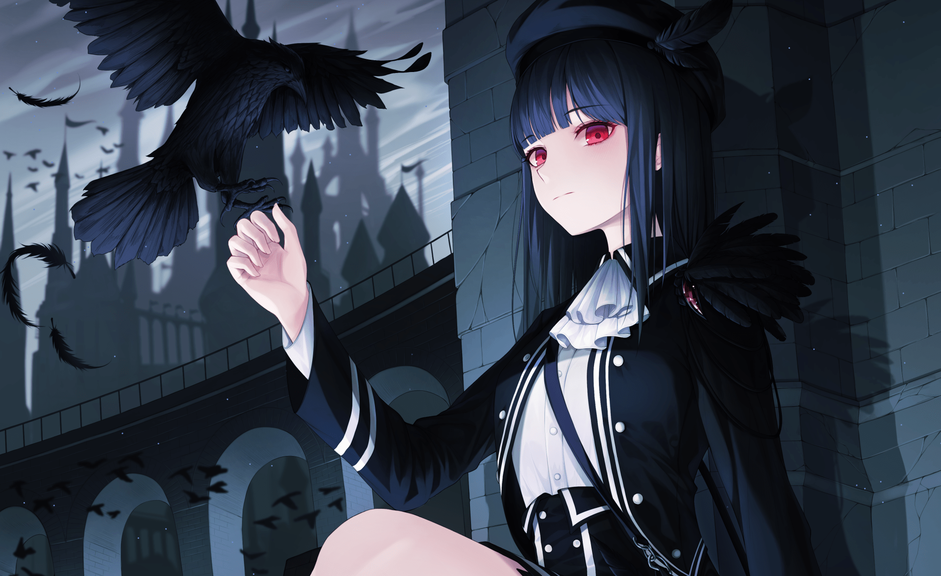 1920x1176 Mystic Crow Encounter Anime Girl Wallpaper