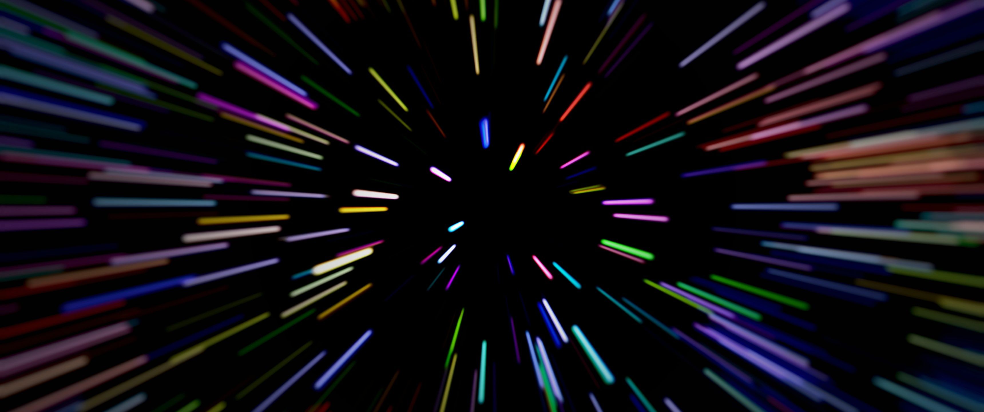 3440x1440 Light Speed Wallpaper 4K, Space Warp, Colored rays