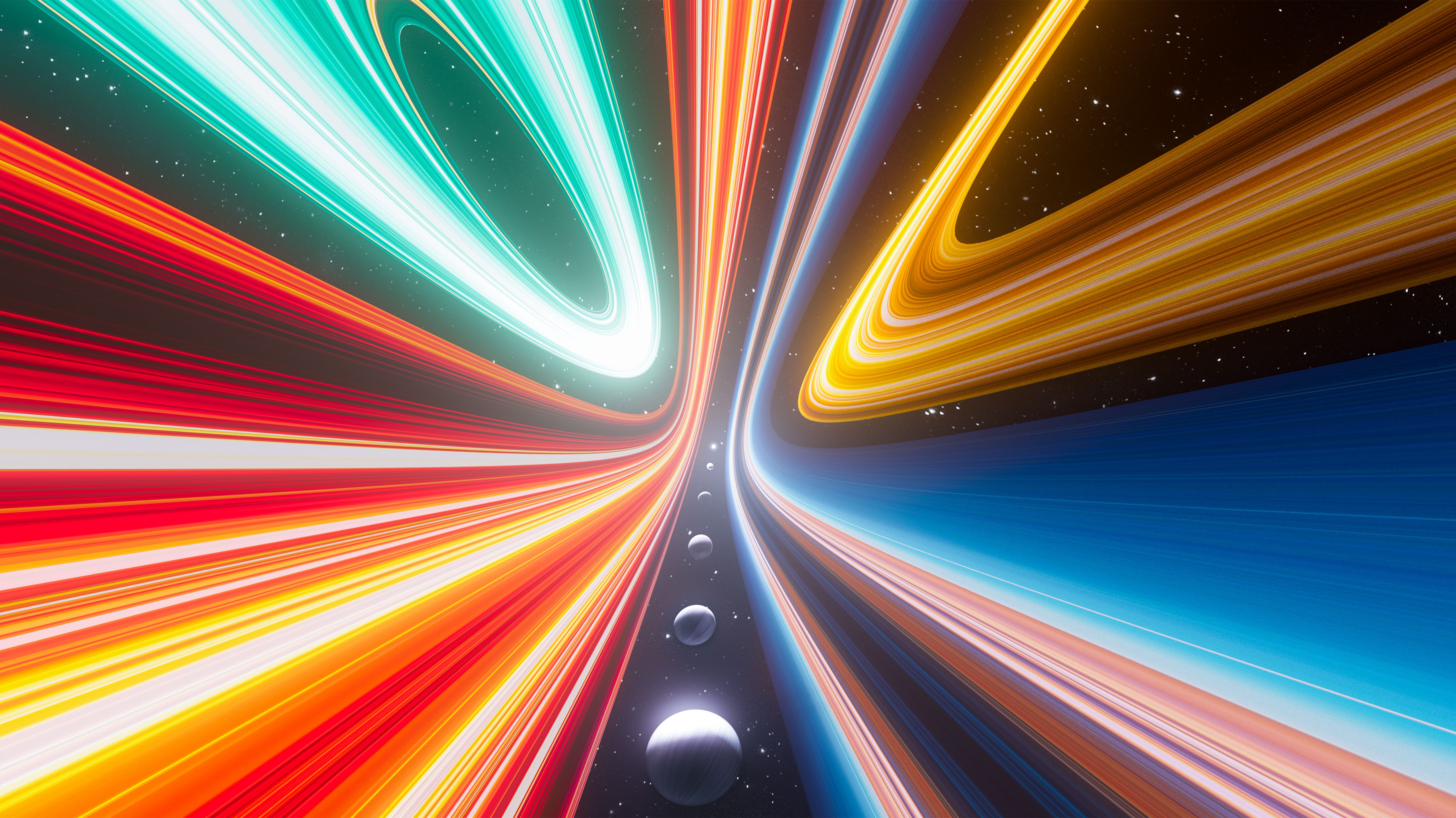 5120x2880 Vibrant Wallpaper 4K, Cosmic scene, Light Streaks
