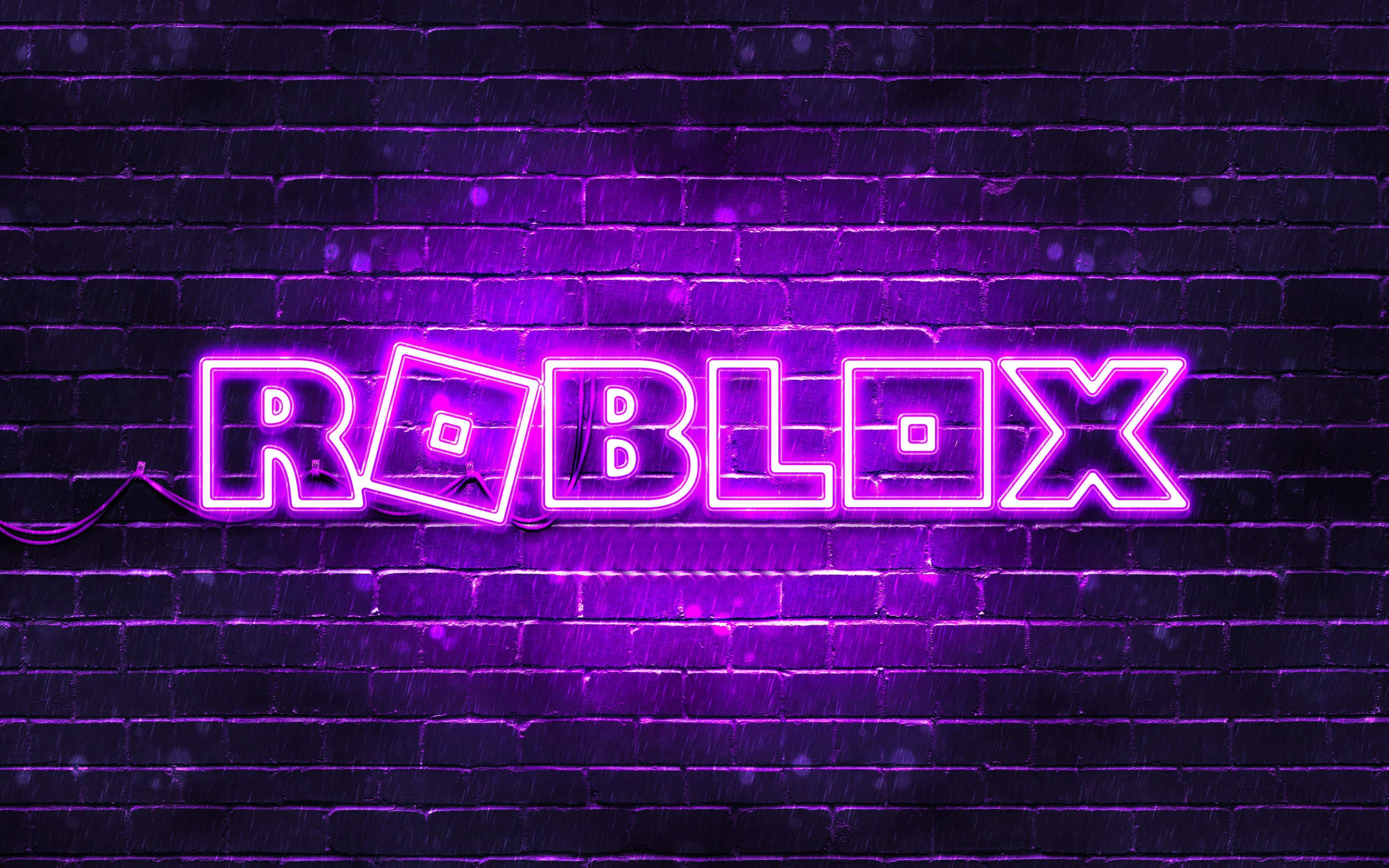 3840x2400 Download Purple Neon Roblox Logo Wallpaper