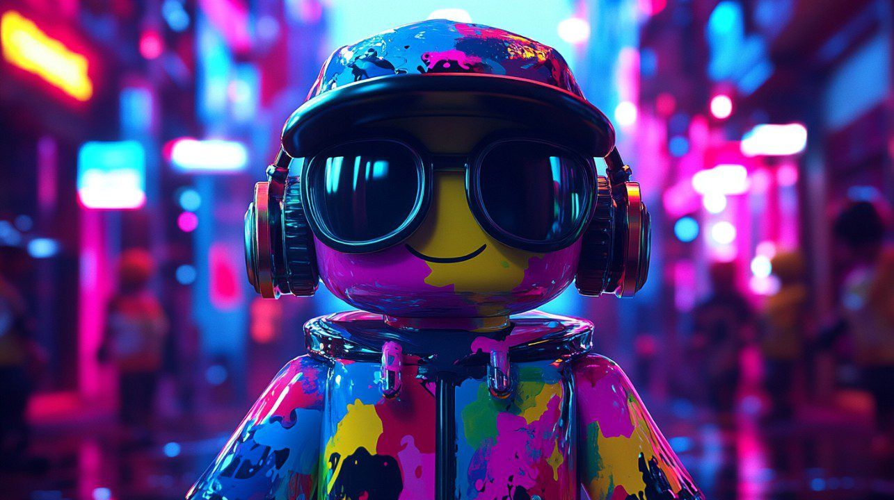 1285x720 Colorful Roblox Inspired Character In Neon Street Style With Headphones