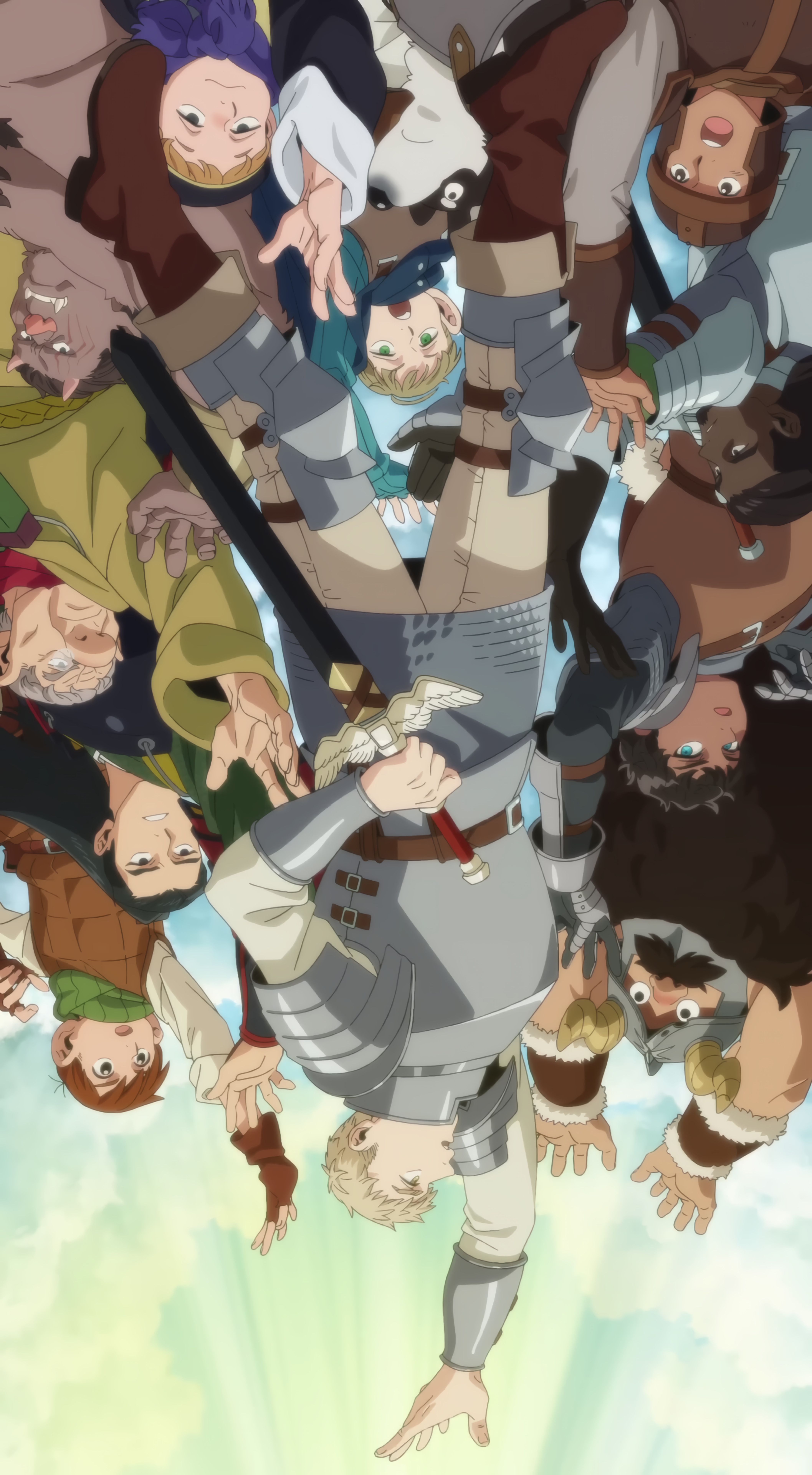 4230x7680 Falin, Laios and Others Reaching Out Art from Anime Opening Combined. Since I can't find a combined one anywhere, so I combine one myself for wallpaper