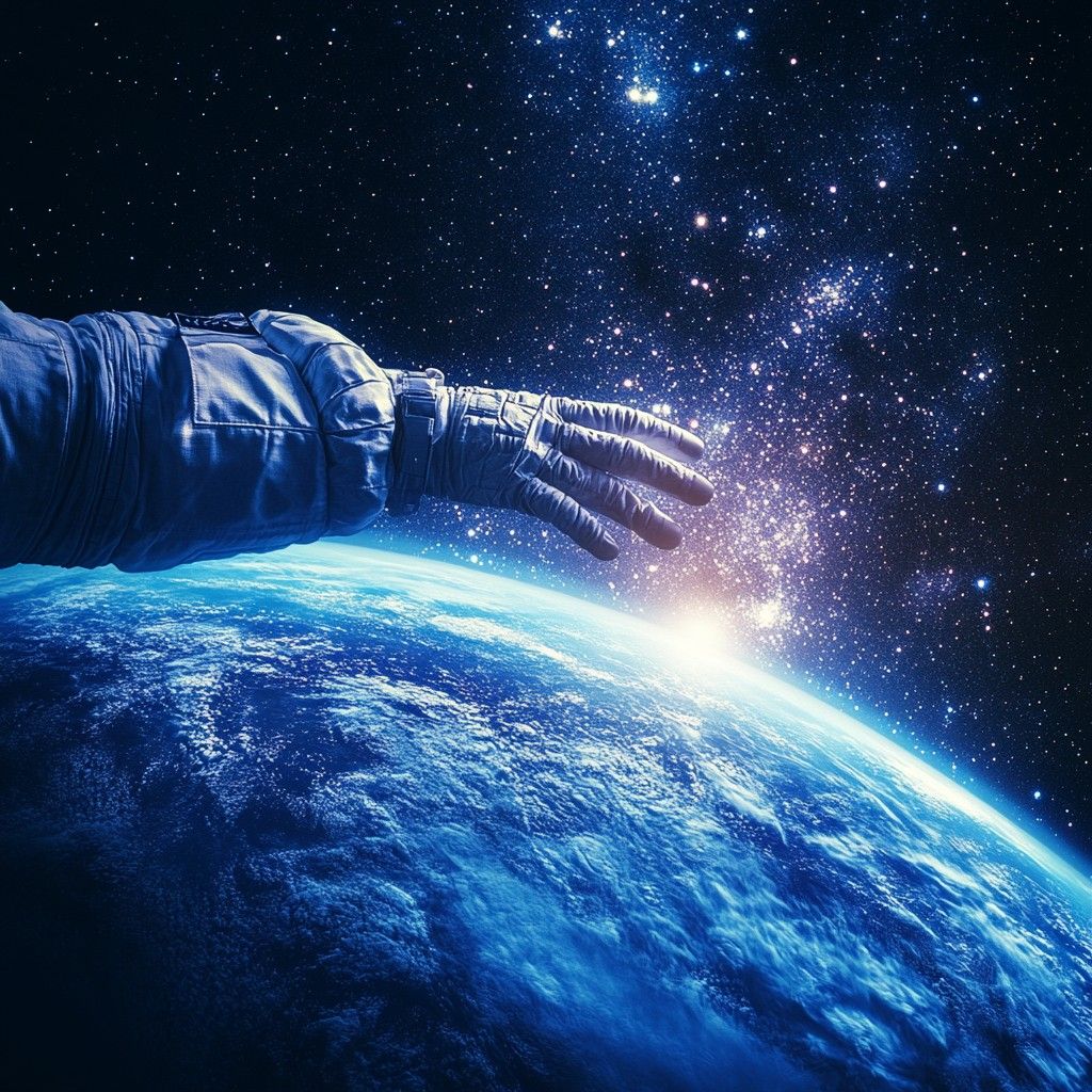 1024x1024 Download Astronaut reaches out Image, Astronaut, Earth